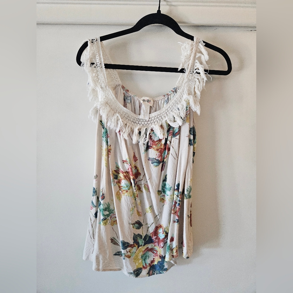 BiBi White Ruffled Sleeveless Tank Top